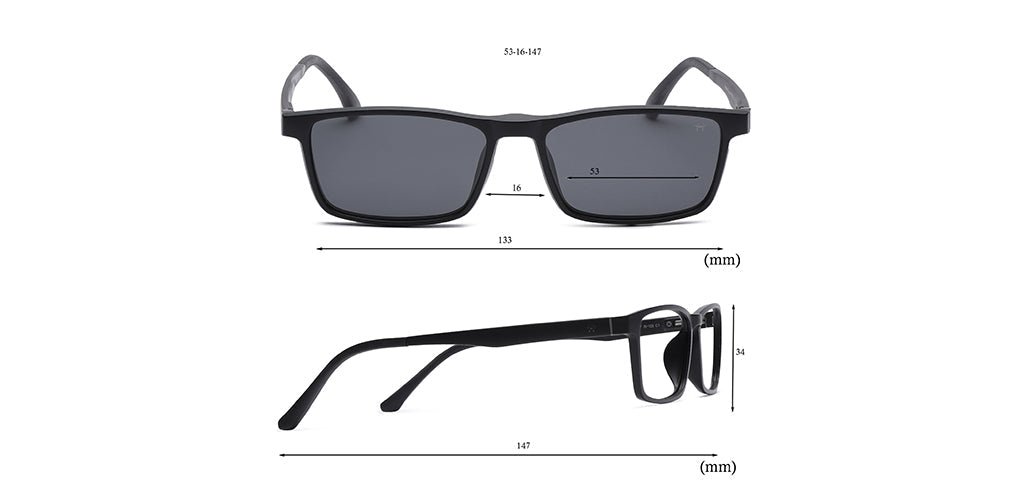 Happster Clipon Unisex Eyeglasses Full Frame Clipon Rectangle Large 53 Ultem SM SE6503