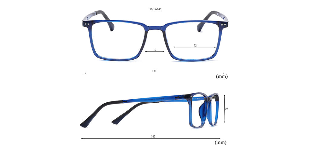 Happster Clipon Unisex Eyeglasses Full Frame Clipon Square Large 52 Ultem SM SE6502