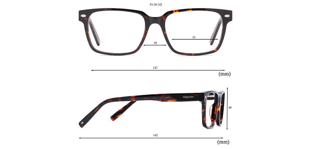 Happster Clipon Unisex Eyeglasses Full Frame Rectangle Medium 51 Acetate SM SW2328