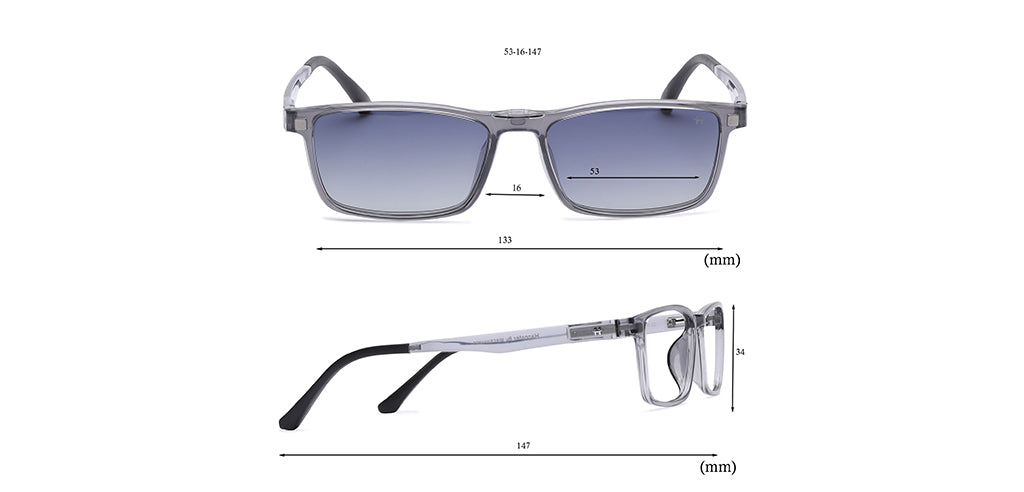 Happster Clipon Unisex Eyeglasses Full Frame Clipon Rectangle Large 53 Ultem SM SE6503