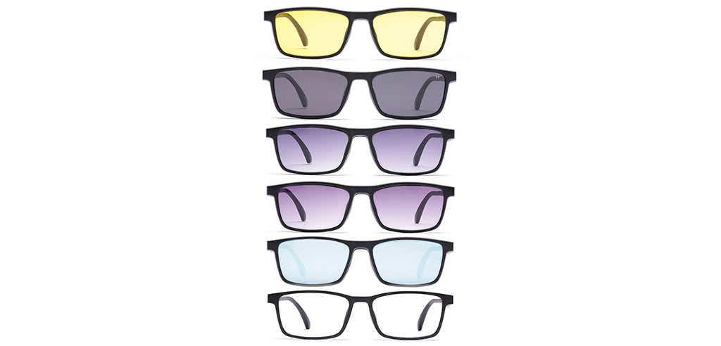 Happster Clipon Unisex Eyeglasses Full Frame Rectangle Large 53 TR90 SM SE2253 (5 in 1)
