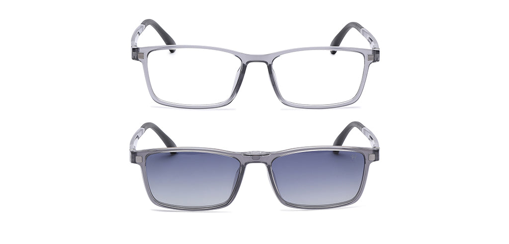Happster Clipon Unisex Eyeglasses Full Frame Clipon Rectangle Large 53 Ultem SM SE6503