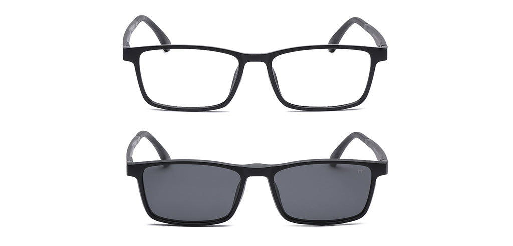 Happster Clipon Unisex Eyeglasses Full Frame Clipon Rectangle Large 53 Ultem SM SE6503