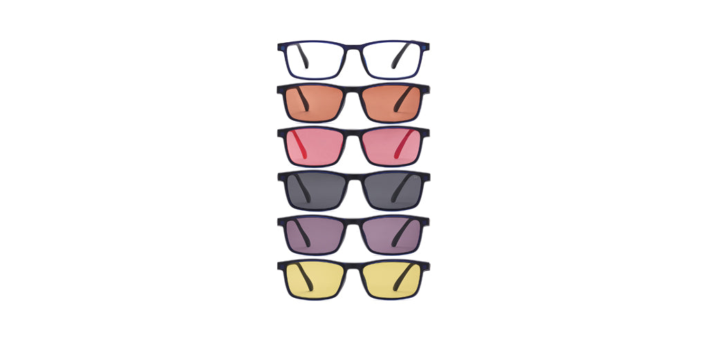 Happster Clipon Unisex Eyeglasses Full Frame Rectangle Large 53 TR90 SM SE2253 (5 in 1)