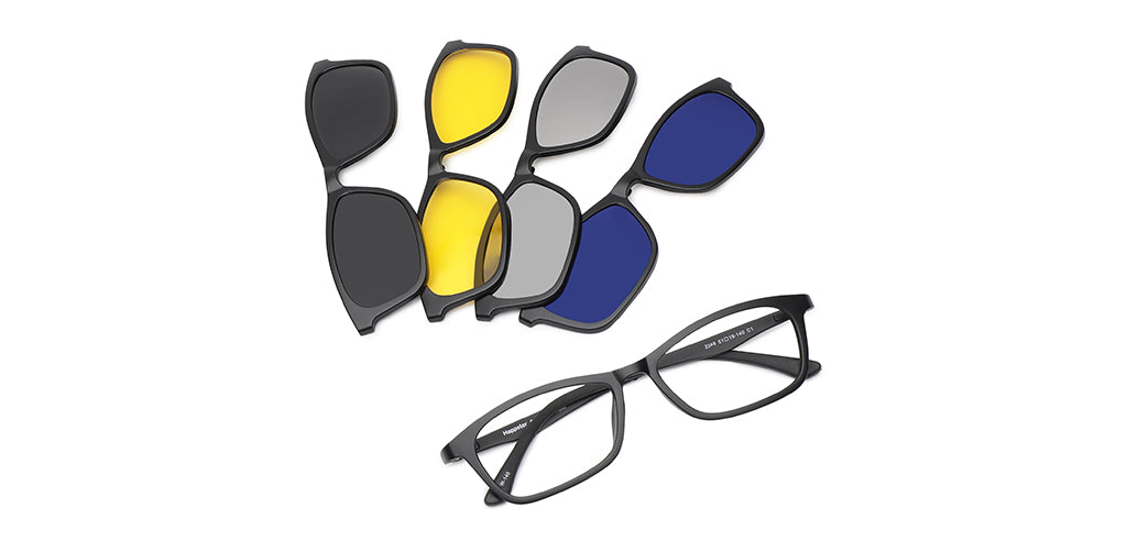 Happster Clipon Unisex Eyeglasses Full Frame Rectangle Large 51 TR90 SM AM2248 (4 in 1)