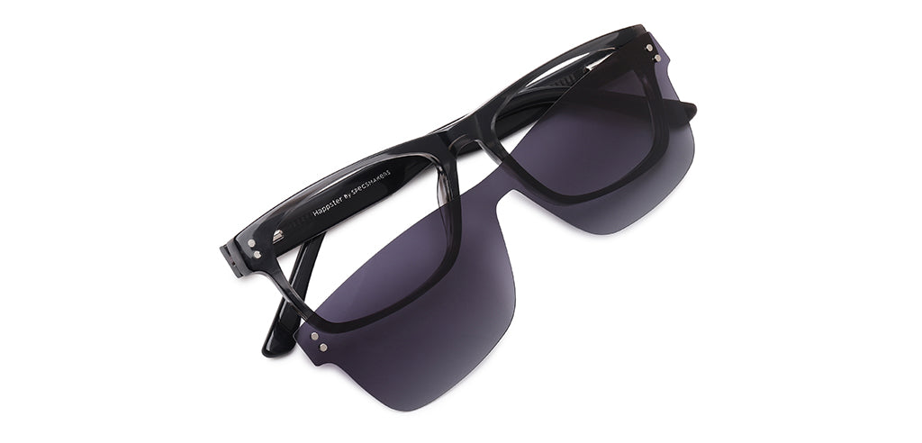 Happster Clipon Unisex Eyeglasses Full Frame Rectangle Large 53 Acetate SM SW2326