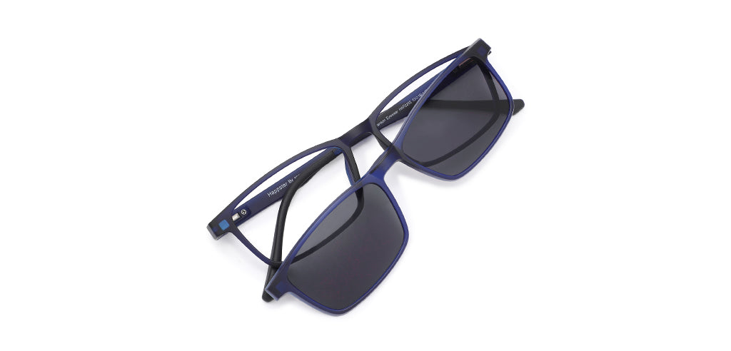 Happster Clipon Unisex Eyeglasses Full Frame Rectangle Large 53 TR90 SM SE2253 (5 in 1)