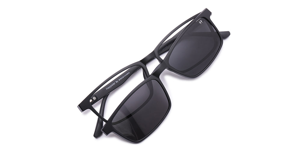 Happster Clipon Unisex Eyeglasses Full Frame Rectangle Large 53 TR90 SM SE2253 (5 in 1)