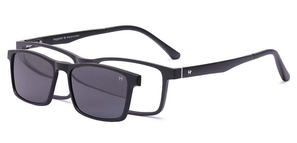 Happster Clipon Unisex Eyeglasses Full Frame Rectangle Large 53 TR90 SM SE2253 (5 in 1)