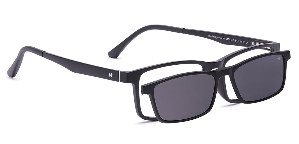 Happster Clipon Unisex Eyeglasses Full Frame Rectangle Large 53 TR90 SM SE2253 (5 in 1)
