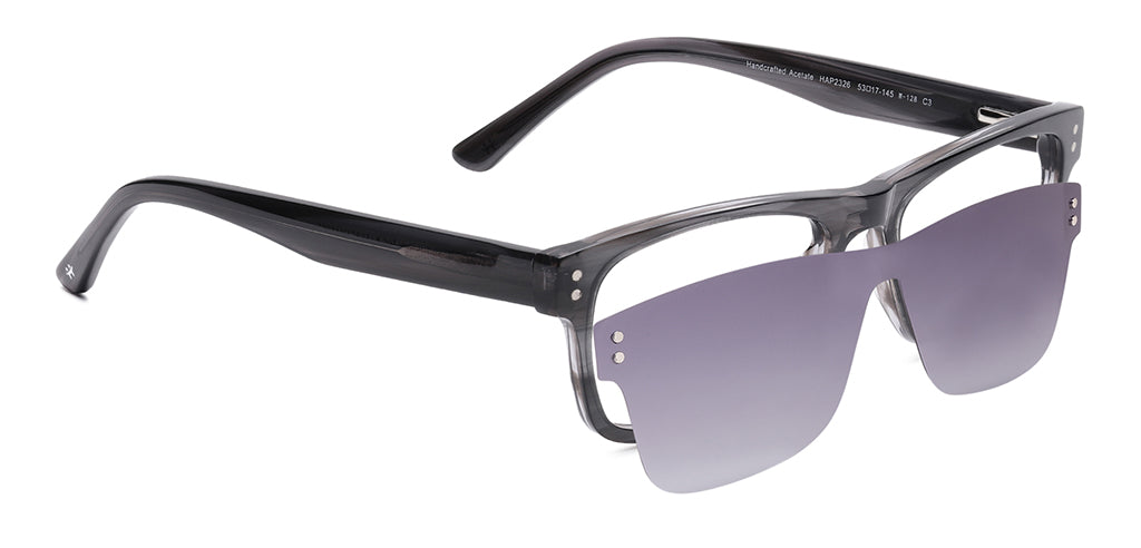 Happster Clipon Unisex Eyeglasses Full Frame Rectangle Large 53 Acetate SM SW2326
