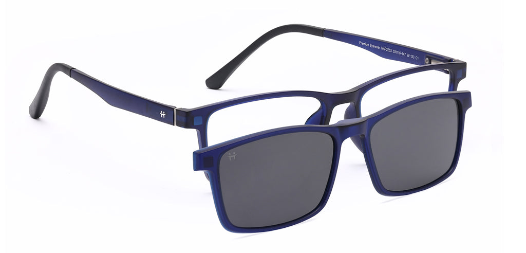 Happster Clipon Unisex Eyeglasses Full Frame Rectangle Large 53 TR90 SM SE2253 (5 in 1)