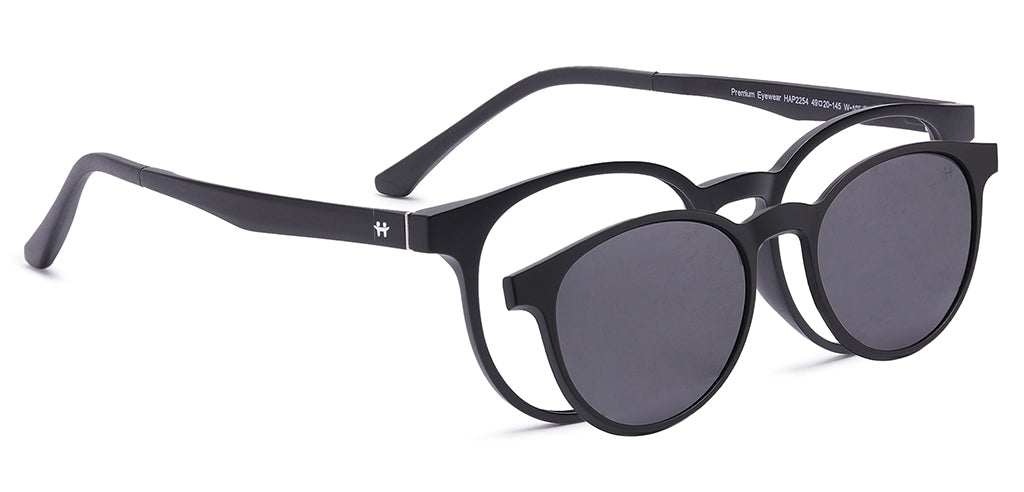 Happster Clipon Unisex Eyeglasses Full Frame Round Medium 49 TR90 SM SE2254 (5 in 1)