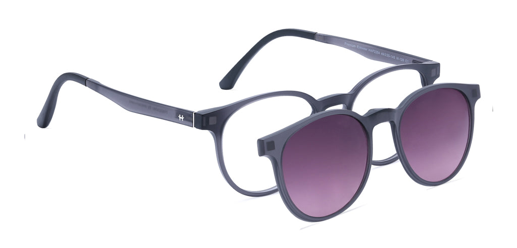 Happster Clipon Unisex Eyeglasses Full Frame Round Medium 49 TR90 SM SE2254 (5 in 1)