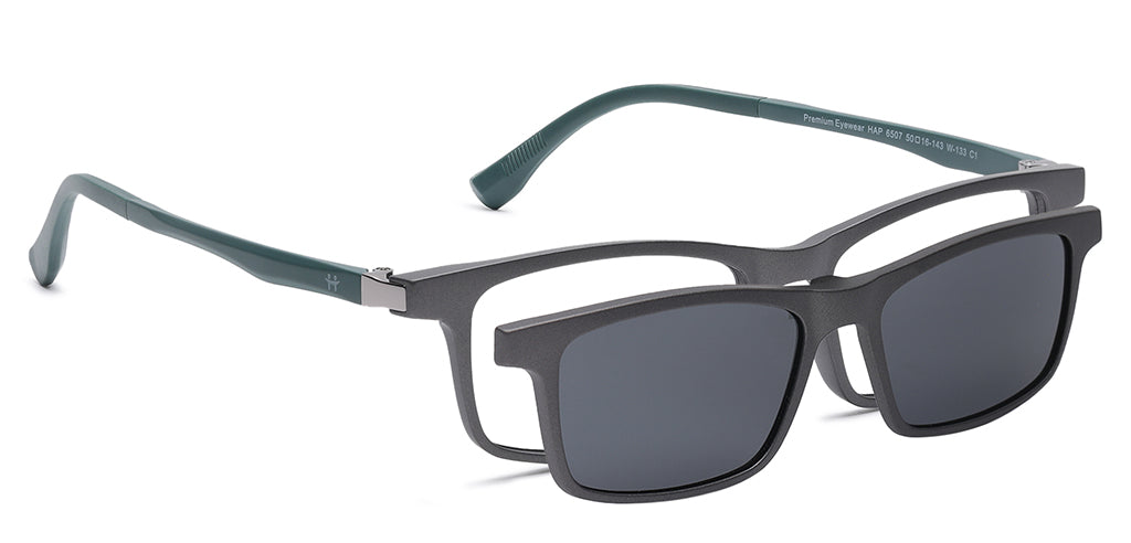 Happster Clipon Unisex Eyeglasses Full Frame Rectangle Medium 50 Ultem SM WX6507