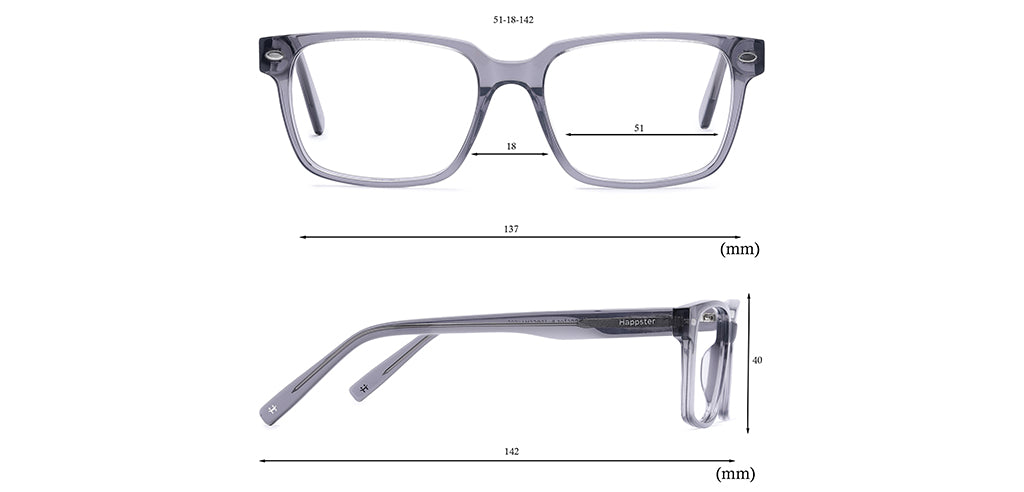 Happster Clipon Unisex Eyeglasses Full Frame Rectangle Medium 51 Acetate SM SW2328