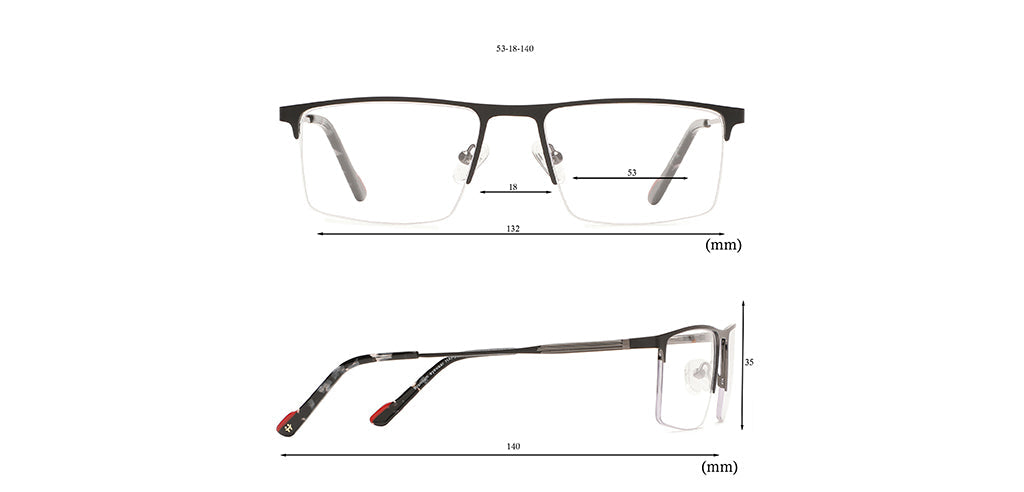Happster Clipon Unisex Eyeglasses Half_Frame Square Large 53 Metal SM XJ5101