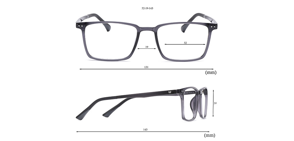 Happster Clipon Unisex Eyeglasses Full Frame Clipon Square Large 52 Ultem SM SE6502