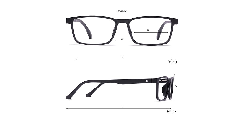 Happster Clipon Unisex Eyeglasses Full Frame Rectangle Large 53 TR90 SM SE2253 (5 in 1)