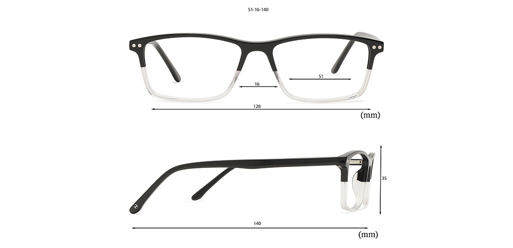 Happster Clipon Unisex Eyeglasses Full Frame Rectangle Medium 51 Acetate SM ANI2320