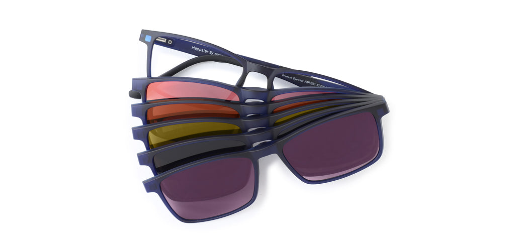 Happster Clipon Unisex Eyeglasses Full Frame Rectangle Large 53 TR90 SM SE2253 (5 in 1)