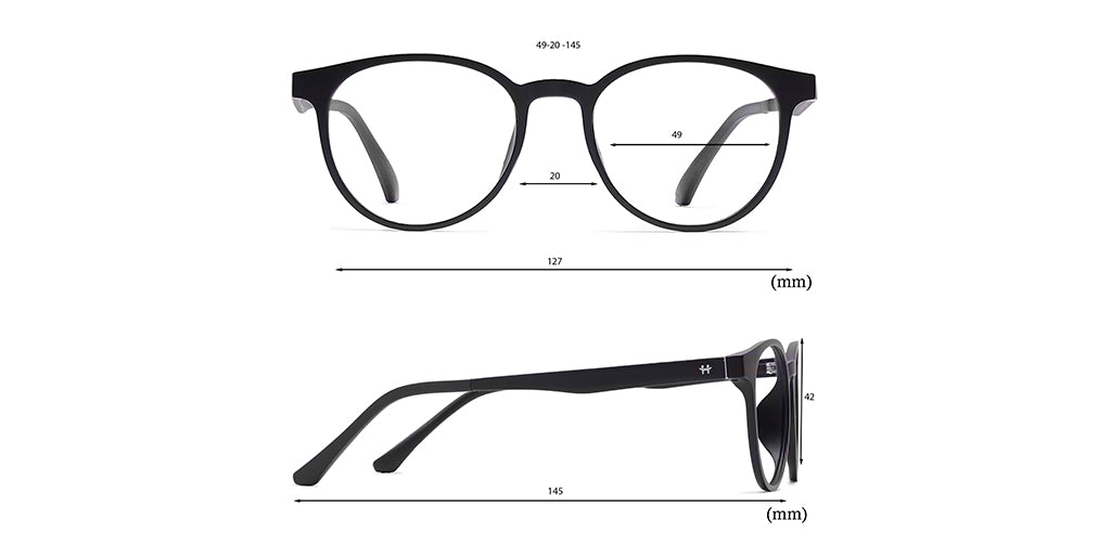 Happster Clipon Unisex Eyeglasses Full Frame Round Medium 49 TR90 SM SE2254 (5 in 1)