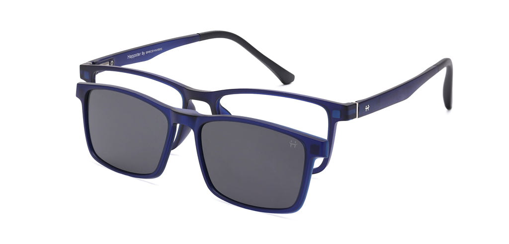 Happster Clipon Unisex Eyeglasses Full Frame Rectangle Large 53 TR90 SM SE2253 (5 in 1)