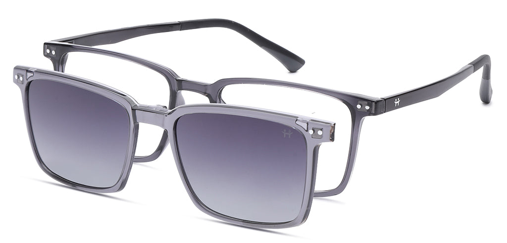 Happster Clipon Unisex Eyeglasses Full Frame Clipon Square Large 52 Ultem SM SE6502