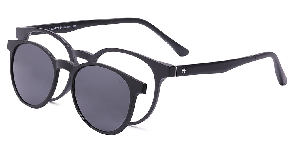 Happster Clipon Unisex Eyeglasses Full Frame Round Medium 49 TR90 SM SE2254 (5 in 1)
